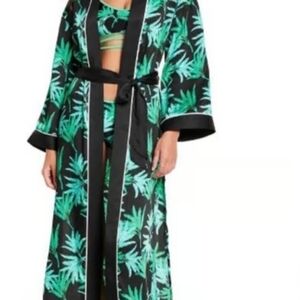 Fe Noel Green and Black Tropical Print Robe